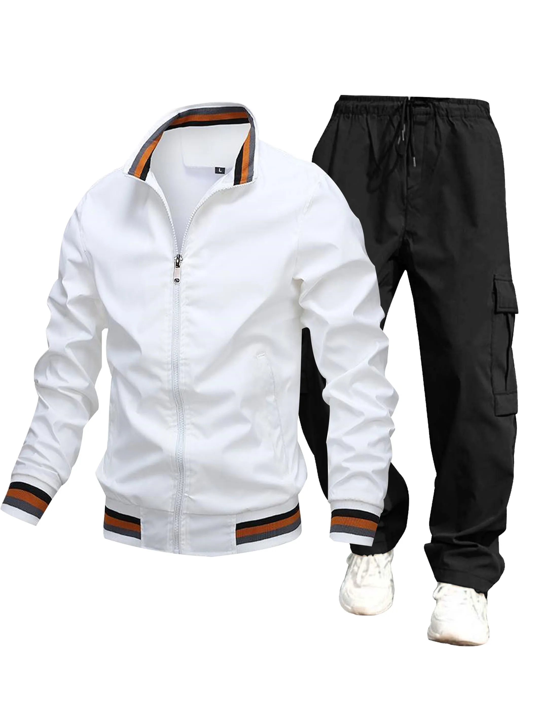 

Men's sportswear spring and autumn sportswear set 2 pieces, sportswear top + cargo pants, men's fashionable sportswear sizeS-3XL