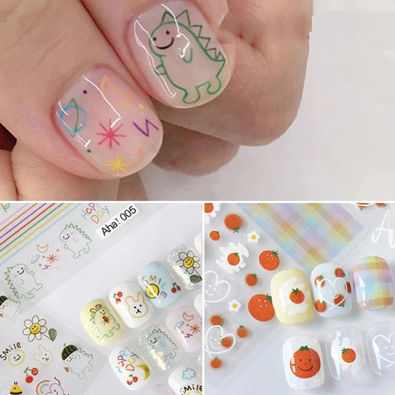 1pc Cartoon Kawaii dinozaur niedźwiedź zwierząt paznokci naklejka artystyczna królik Floret ultra-cienki japoński naklejka samoprzylepne Manicure Decor #3