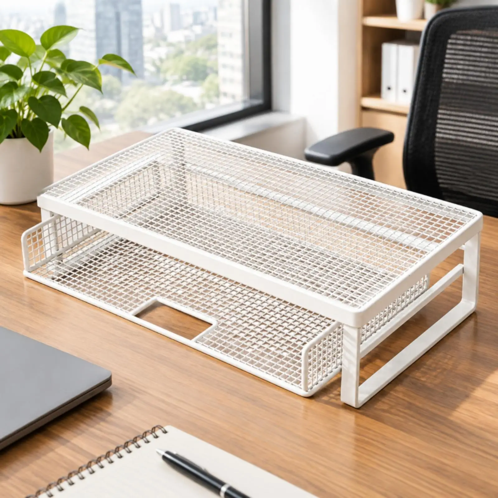 Laptop Riser Stand for Desk with Keyboard Storage Tray and Drawer Compartment Sturdy Metal Cooling Base