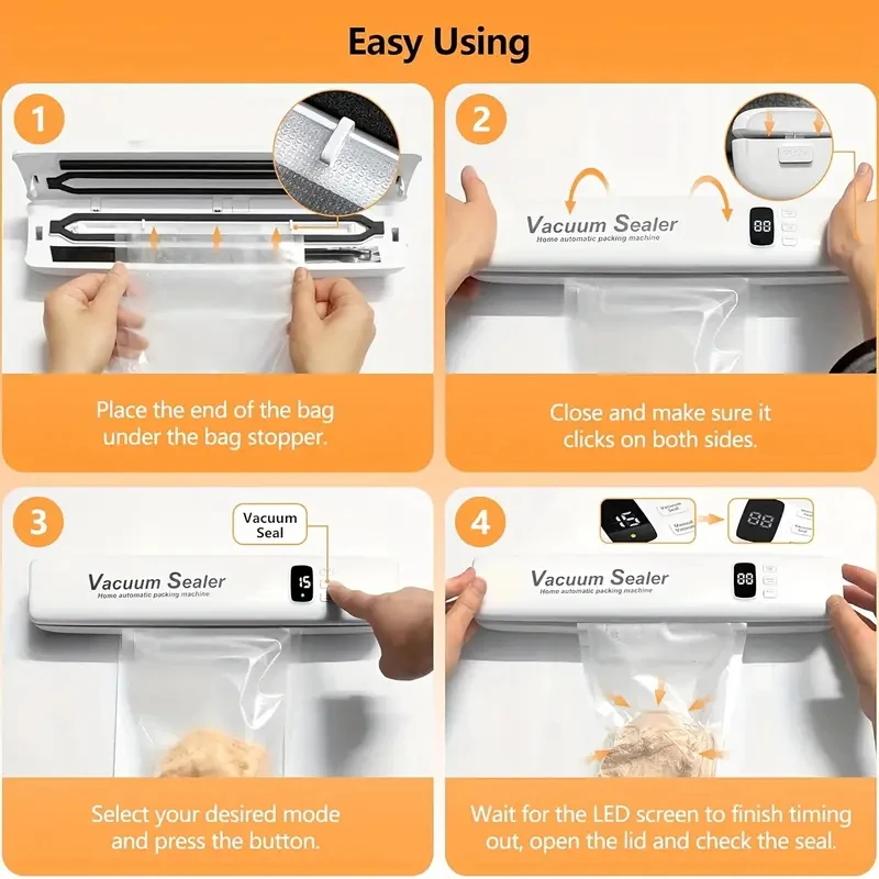 3-in-1 Automatic Vacuum Sealer Machine Upgraded Food Saver With LED Display Compact Design Includes 10 Vacuum Bags - Multi-Funct