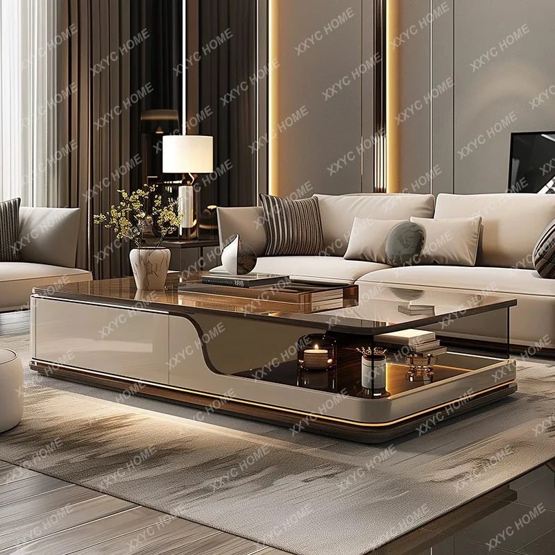 

LXLiving room coffee table household light luxury simple modern glass hollow advanced new small apartment tea table