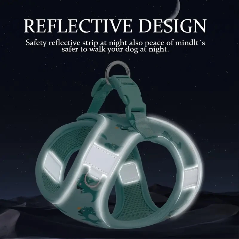 HLP554--حزام كلب قابل للتعديل بدون سحب مع شبكة مبطنة وحواف عاكسة - نمط كرتوني، تصميم متدرج للكلاب الصغيرة.