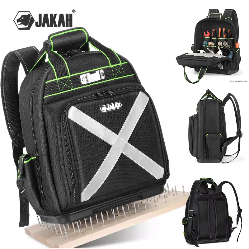 Jakah Tool Backpack with Plastic Bottom Organizer Electrician Professional Portable Complete Bag Storage Tools JK-161