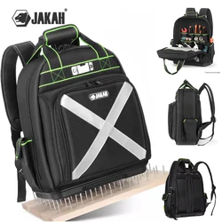 Jakah Tool Backpack with Plastic Bottom Organizer Electrician Professional Portable Complete Bag Storage Tools JK-161