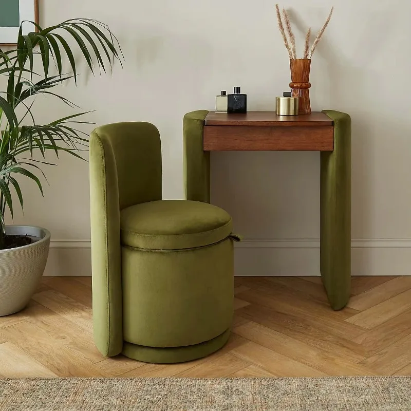 Vintage Plush Velvet Compact Wood Corner Dresser Set with Hidden Mirror and Stool for Makeup Dressers in Smaller Spaces