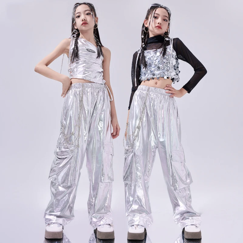 2024 New Group Kpop Outfits Jazz Dance Clothing Kids Cool Hip Hop Dance Costume Children Ballroom Dance Street Wear XS8779