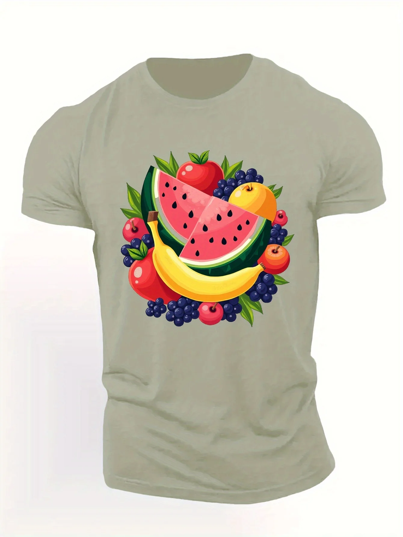 

Vibrant Fruit Graphic Men's T-Shirt Breathable Short Sleeve Round Neck Casual Summer Tee