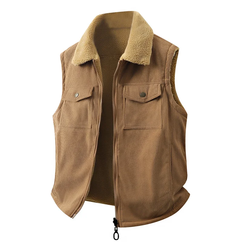 

Trendy Vest Jacket Outdoor Cargo Vest Jacket Retro Men's Cardigan Plus Size Fleece-Lined Warm Shoulder Vest For Men Lapel Coat