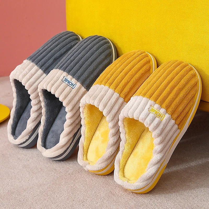 Big Size Vrouwen Mannen Thuis Slippers Winter Warm Pluche Soft Comfort Schoenen Koppels Casual Slaapkamer Harige Dikke Zool Non-slip Slides