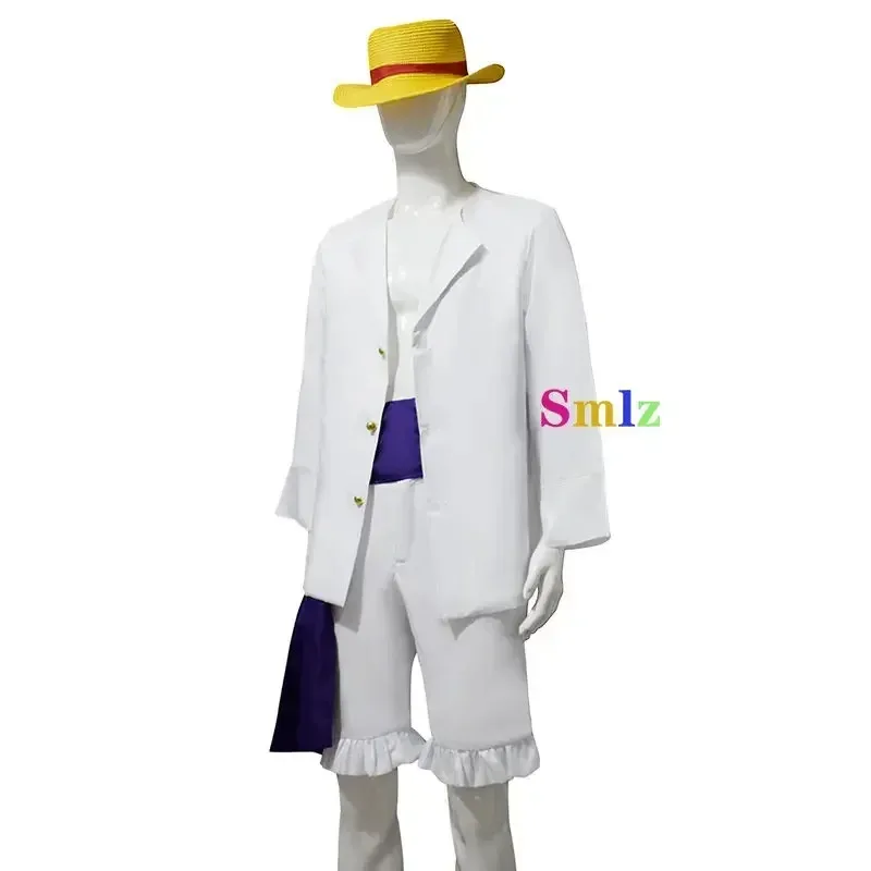 

NewWhite Luffy cosplay anime gear 5 Nik form costume outfit adult kid full set White Shirt pants sash wigs H46892025c;5,v'8.d;