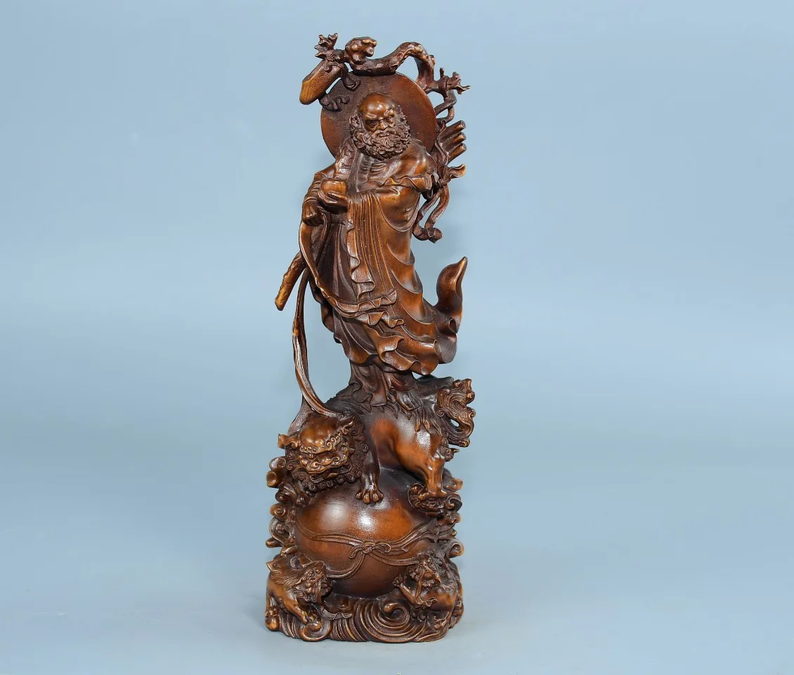 Old Boxwood Tree root backlight Bodhidharma Standing Buddha Lion statue base  Worship Hall Town house Exorcism