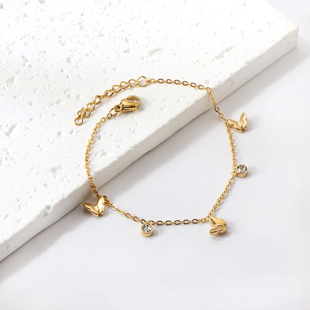 Luxus Stahl koreanischen weißen Kristall Schmetterling Charme 316l Edelstahl Armbänder für Frauen Modeschmuck Geschenke verstellbar
