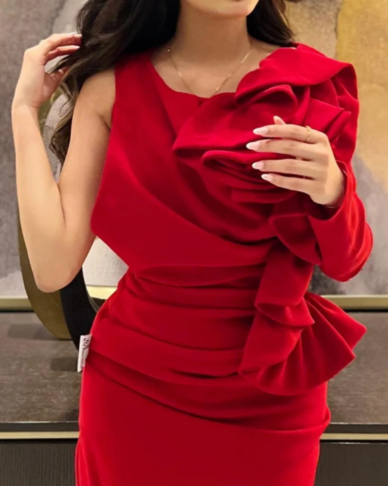  Fashion O-Neck Sheath Ruched Celebrity Dress Long Sleeve Tank Slit Ankle Length Formal Evening Gowns فساتين الحفلات