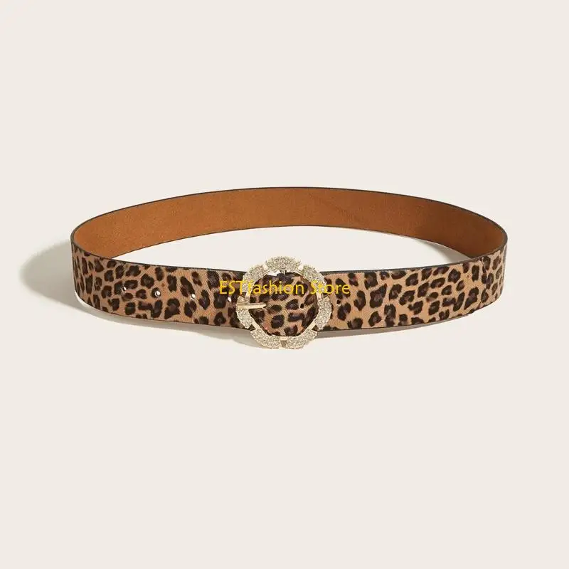 Y5GC Trendy Leopard Print Waist Belt for Women Girls PU Leather Waist Cincher Waistband for Daily Wear or Special Occasion