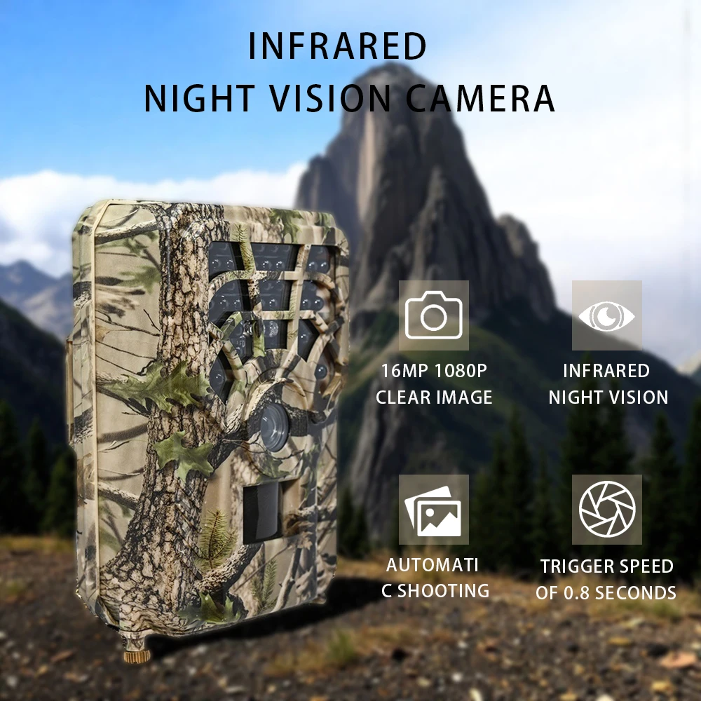 20Mp 1080P Infrared Night Vision Camera, Automatic Shooting, 0.8S Trigger Speed, Suitable for Farm and Estate Security Monitoring, Observing Wildlife (Without Battery or Memory Card)