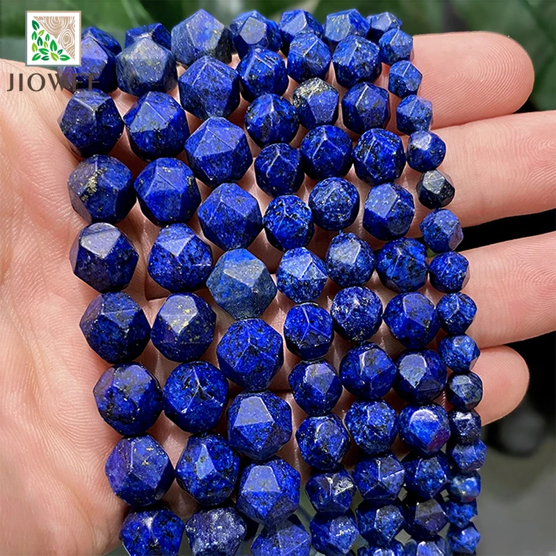 Cuentas de piedra Natural para fabricación de joyas, espaciadores de lapislázuli azul facetado, cuentas sueltas, accesorios de pulsera DIY, 14