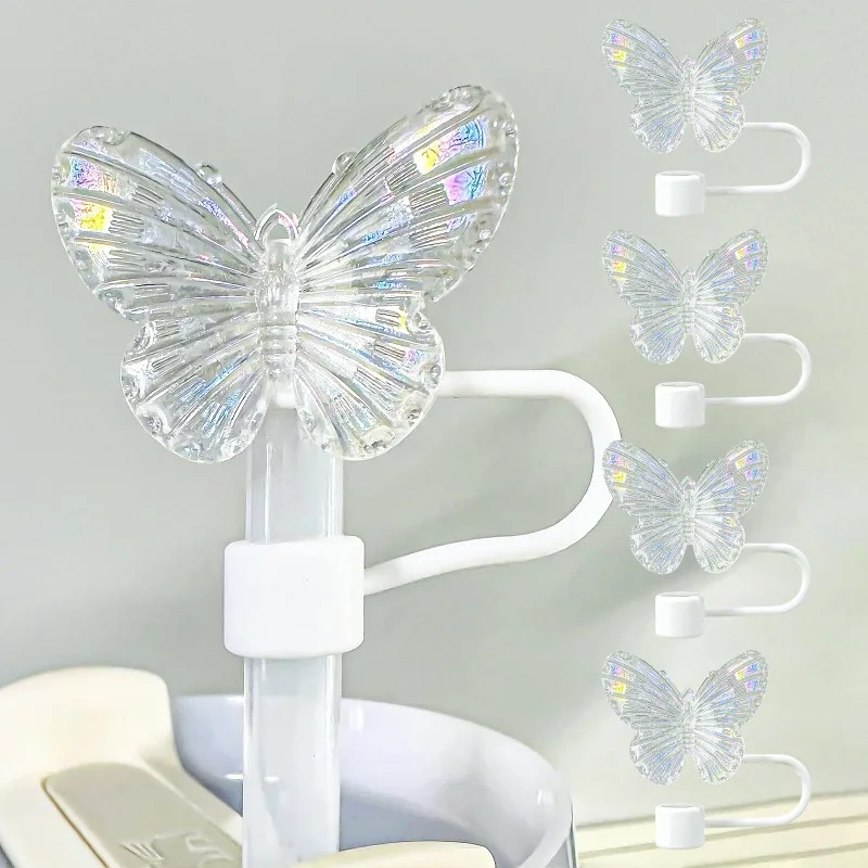 Cute Butterfly Straw Covers Cap 10mm Soft Silicone Straw Tips Cover Reusable Drinking Straws for Stanley Cup Straws Accessories