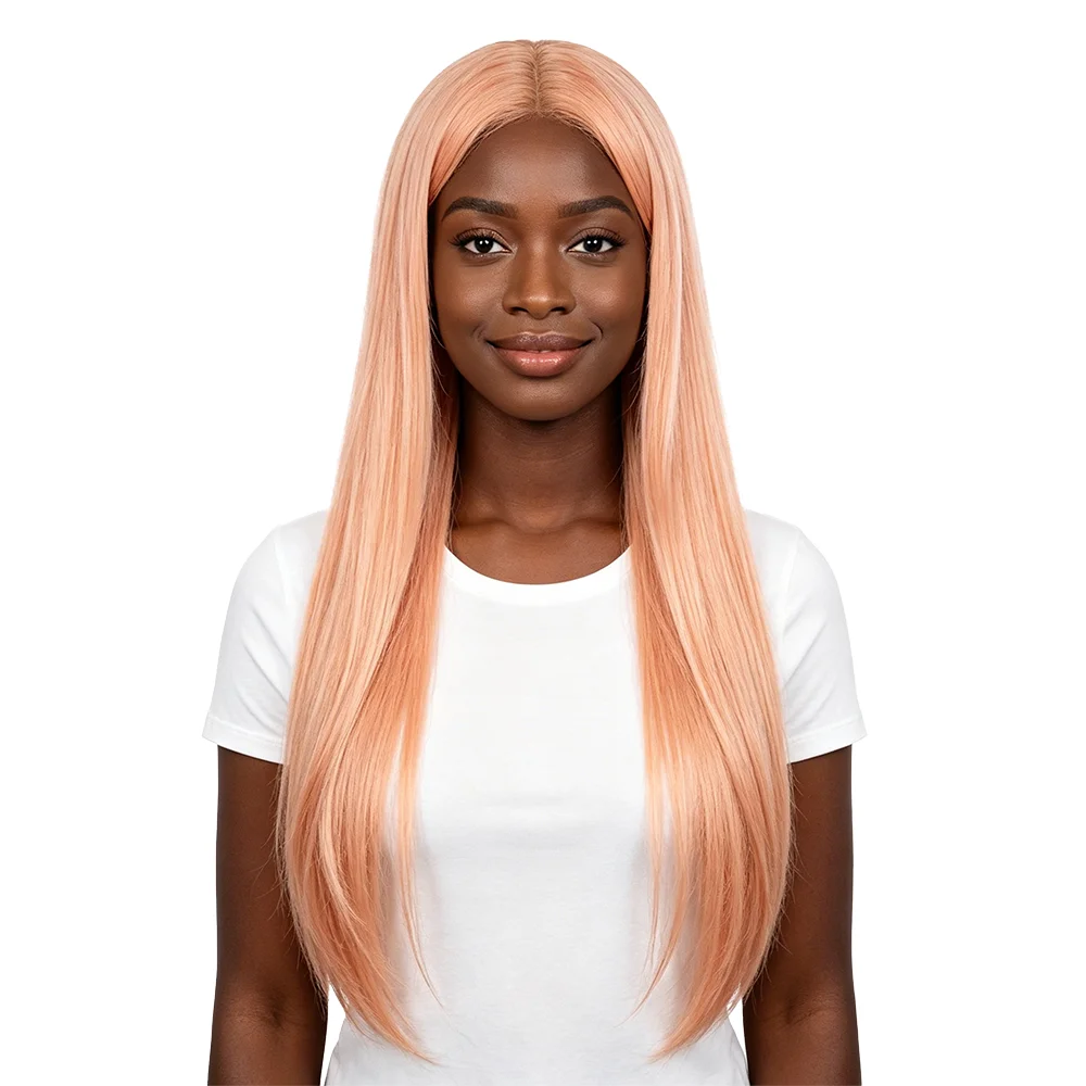 

Vibrant Peach Pink Long Straight Wig Heat Resistant Synthetic Wig For Black Women Music Festival Carnival Daily Party Cosplay