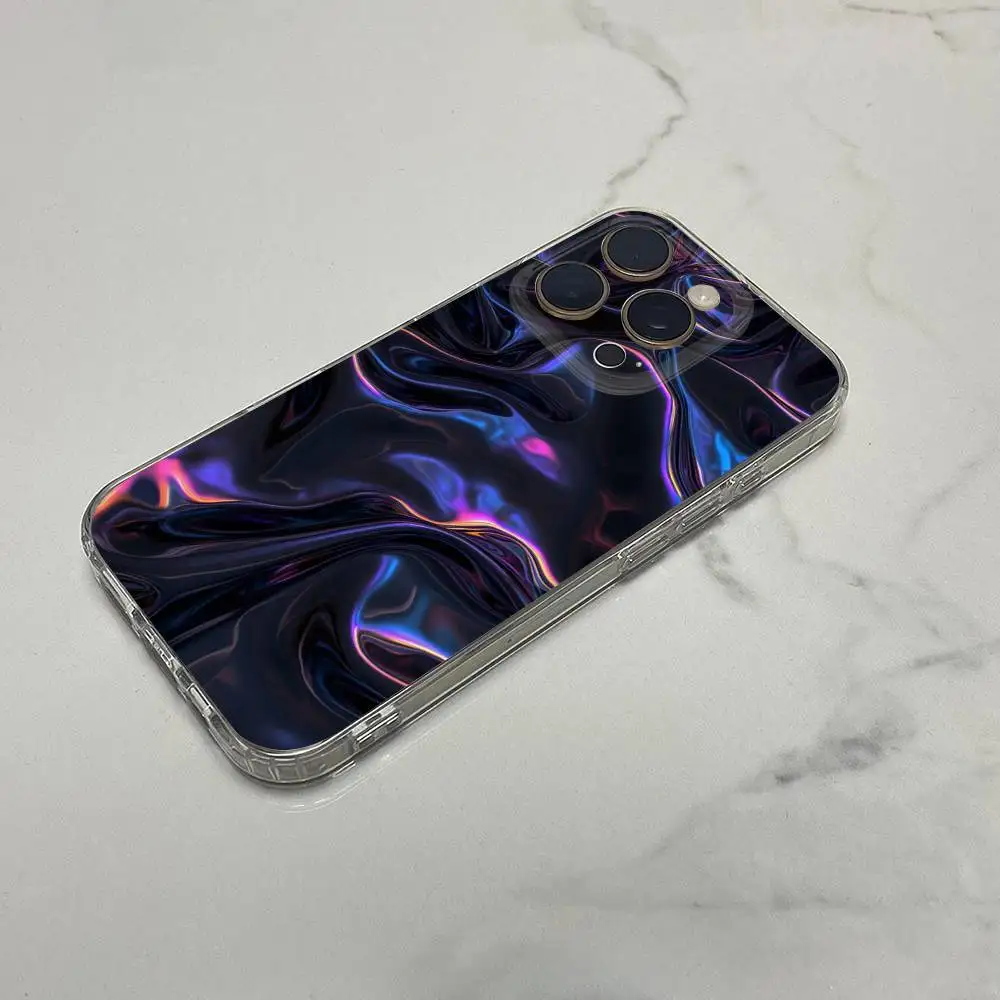 Funda de teléfono artística con textura líquida abstracta para iPhone 17,16,15,14,13,12,11,Plus,Pro,Max,Plus,E,Air,Mini transparente