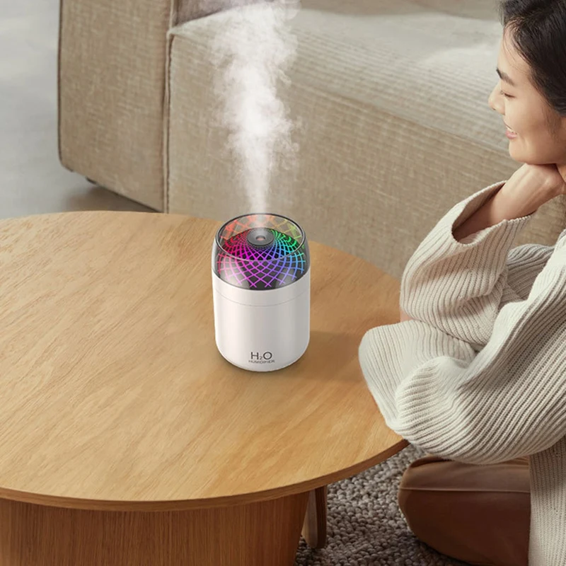 カラフルなガラスカップ加湿器,ベッドサイドテーブルの装飾,常夜灯,大きなミスト加湿器,USB