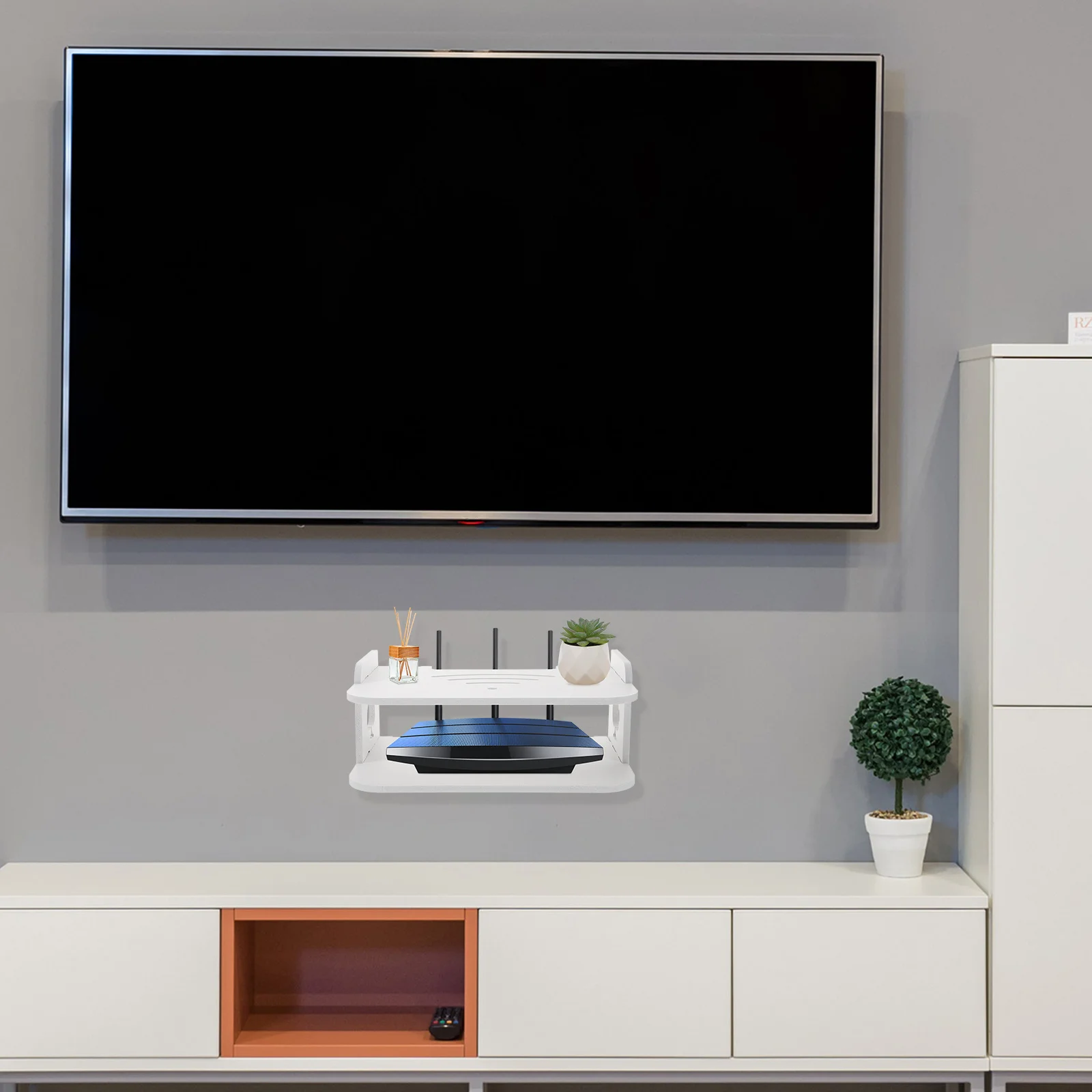 

Wall Mounted Router Shelf Lightweight Wood Panel Heat Vent Organizer for Bedroom Living Room Floating Shelves Router Shelf