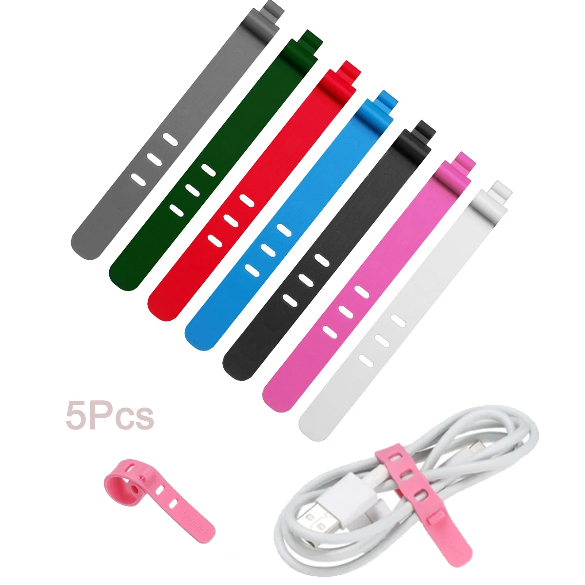 5PCS 4 Hole Adjustable Silicone Rubber Cable Strap Tape Soft Wire Organizer Management Earphone Cable Date Cable Tie Cord Cables