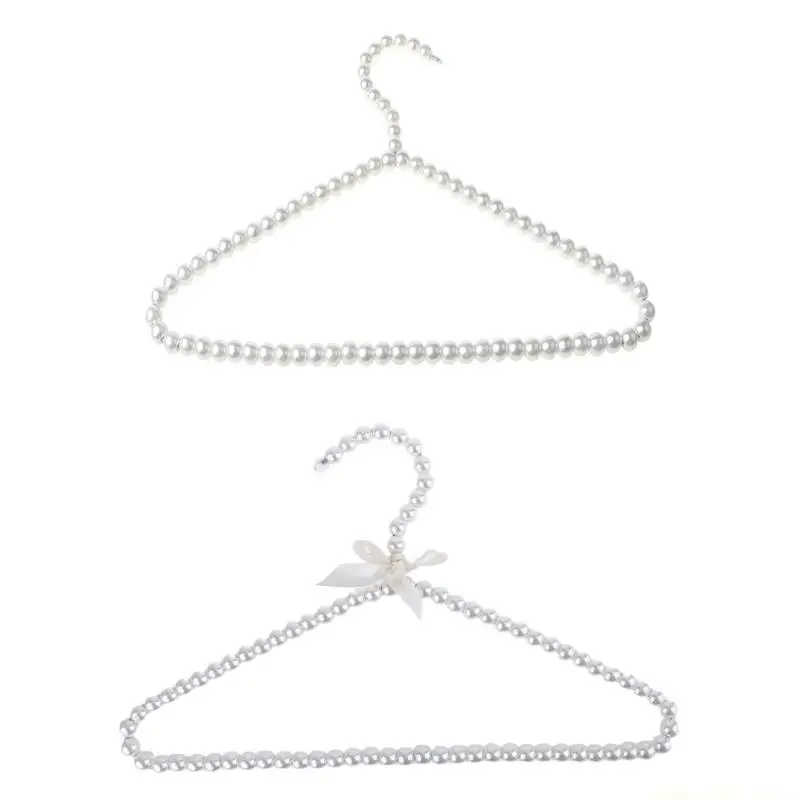 QX2E Plastic Imitation Pearl Clothes Hanger Bow Dress Coat Storage Dry Rack