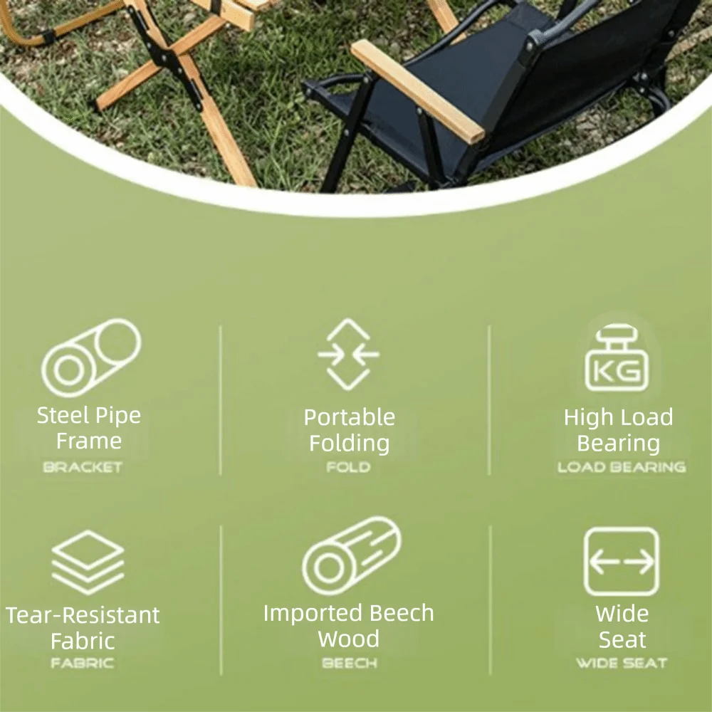 Wood Grain Camping Folding Chair Comfortable Armrest Carbon Steel Kermit Chair Sturdy Durable Outdoor stool Travel Leisure