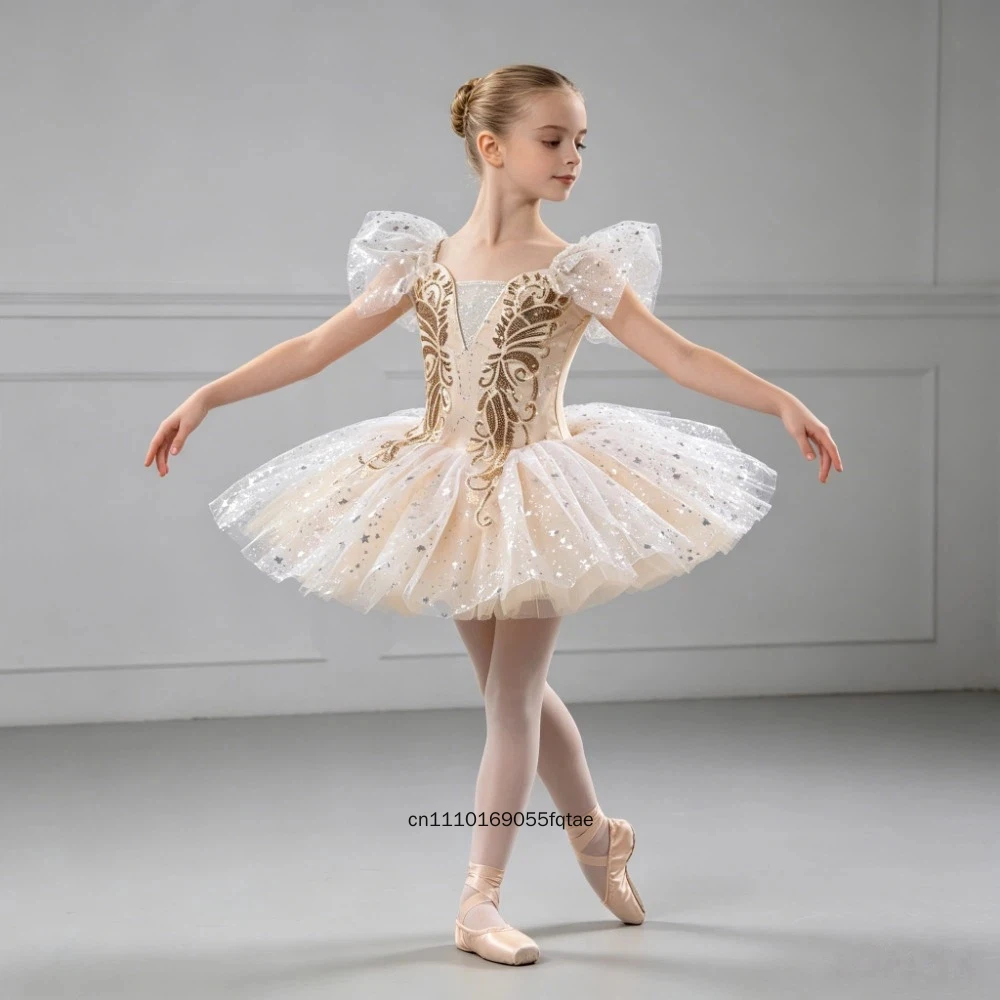 Professionelles Ballettkleid für kleine Mädchen mit Pailletten, Schwanenprinzessin, flauschigem Tutu-Rock, niedliches Kinder-Bühnenkostüm für Tanzaufführungen