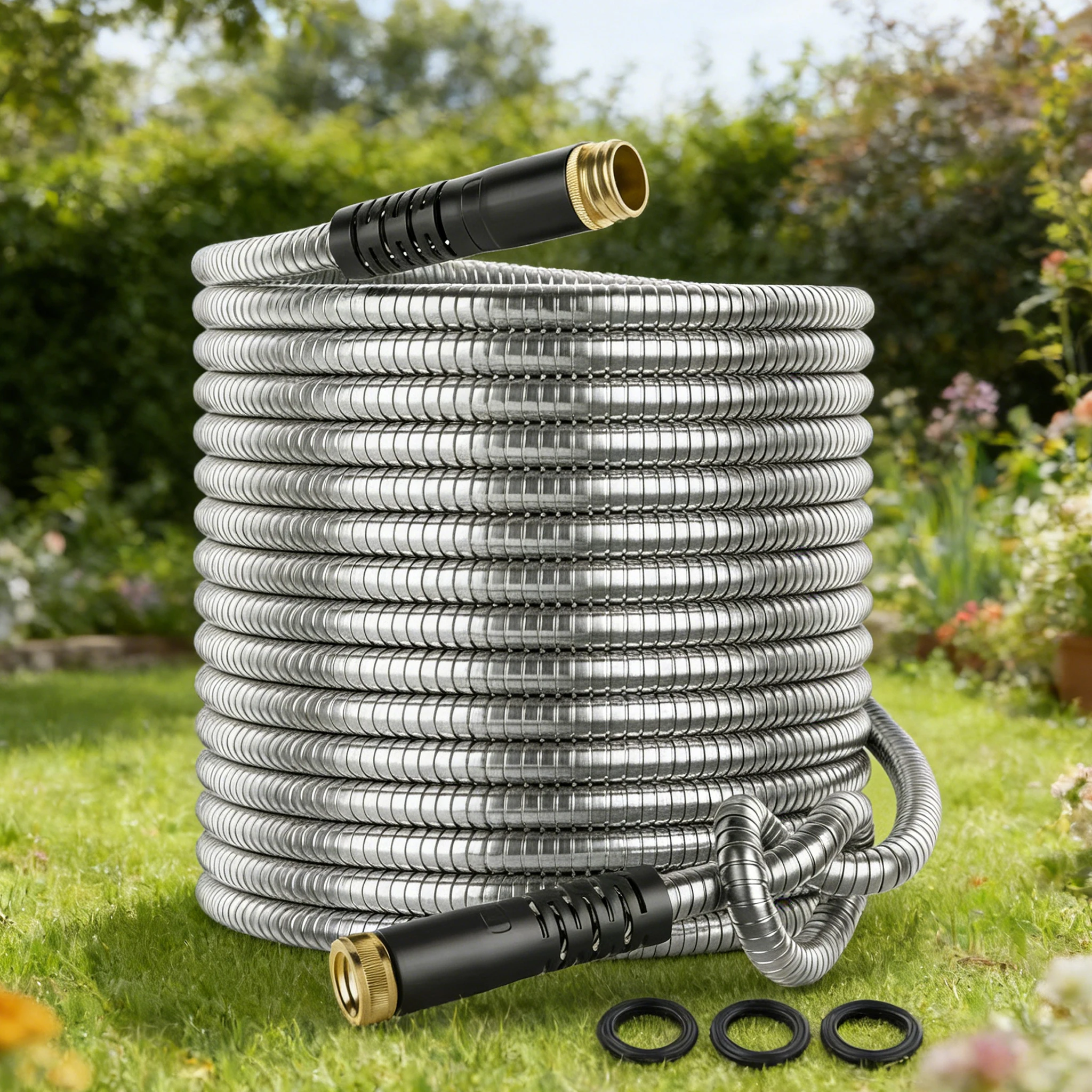 

Уличный садовый шланг из нержавеющей стали 304, сверхпрочный, с функциональными насадками-распылителями, гибкий, не скручивается и не запутывается