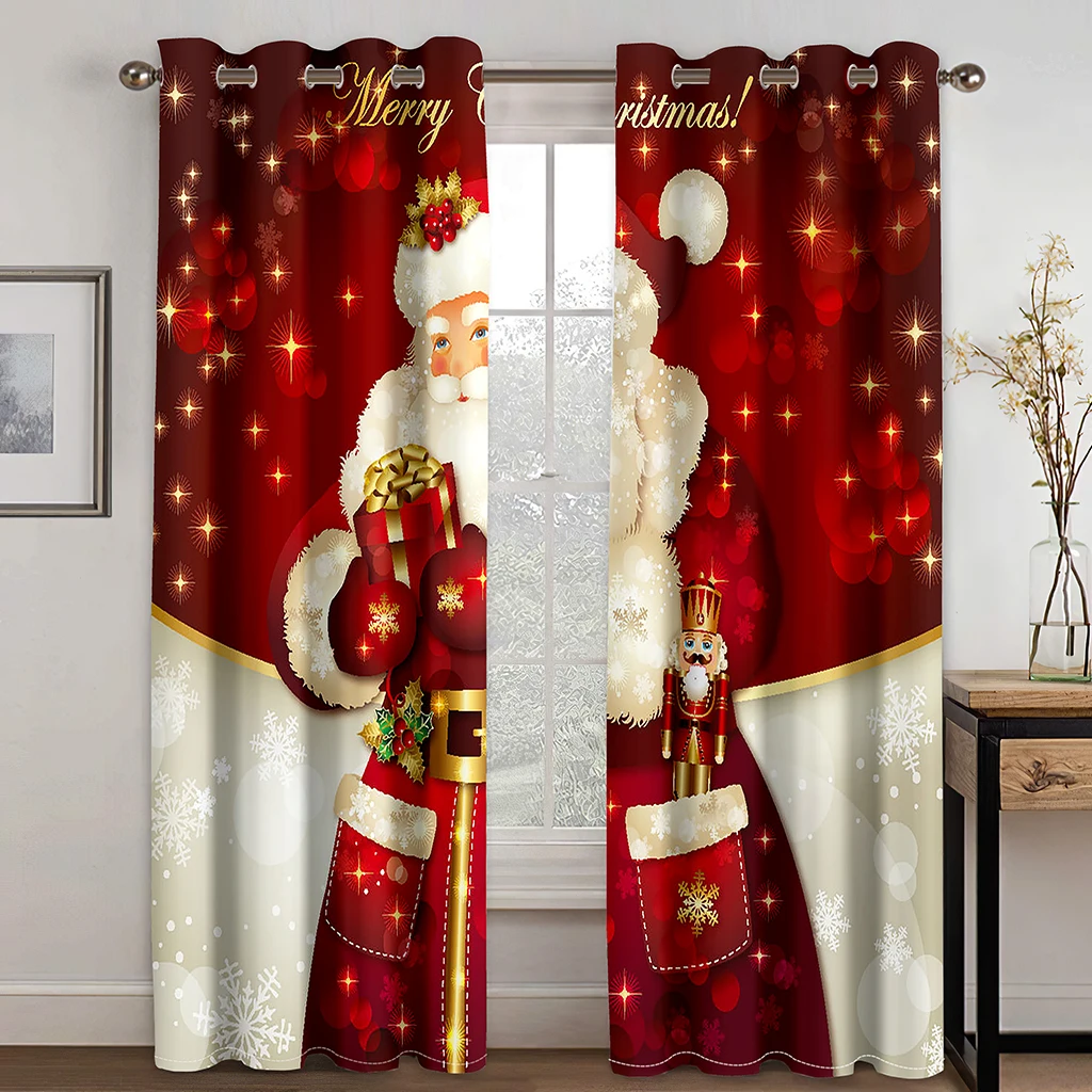 

Cartoon Santa Claus Christmas Tree Red Gold Window Curtains For Kids Bedroom Living Room Bathroom Kicthen Door Hall Home Decor