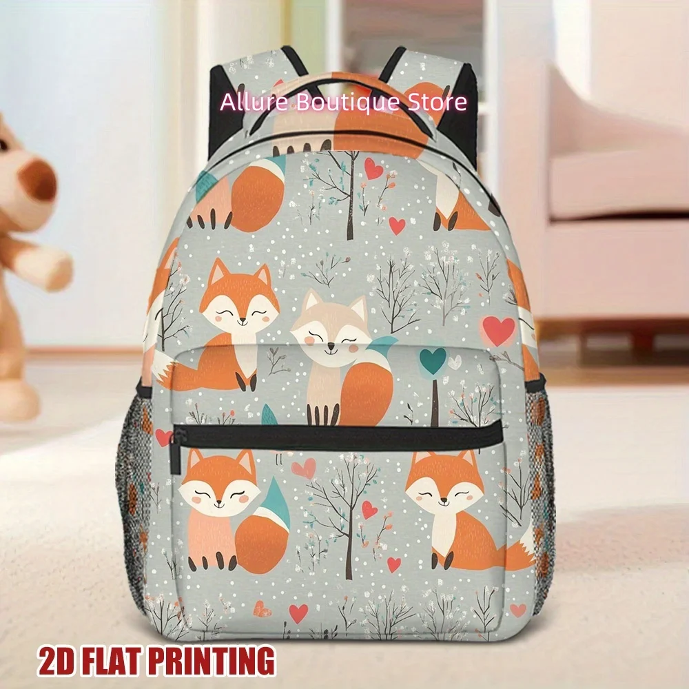 1pc Winter Foxes Backpack with Oversized Storage & Comfortable Straps - Lightweight, Durable Polyester, 2D Flat Print Design, Pe