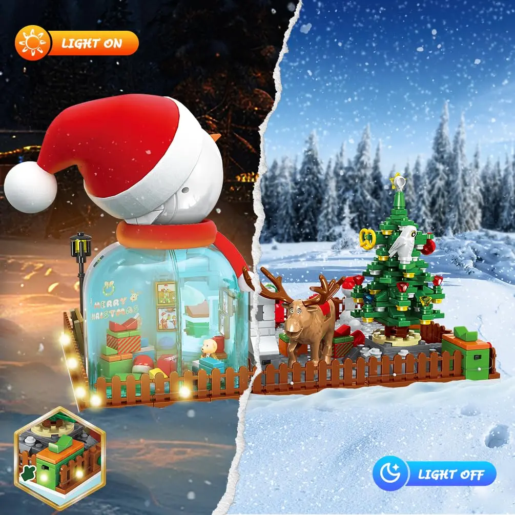 HOGOKIDS คริสต์มาส Santa House Building ชุด LED-Wintertime Snowman Building Block ชุด Xmas Tree Decors ของเล่นสําหรับวัยรุ่น Kid6 +