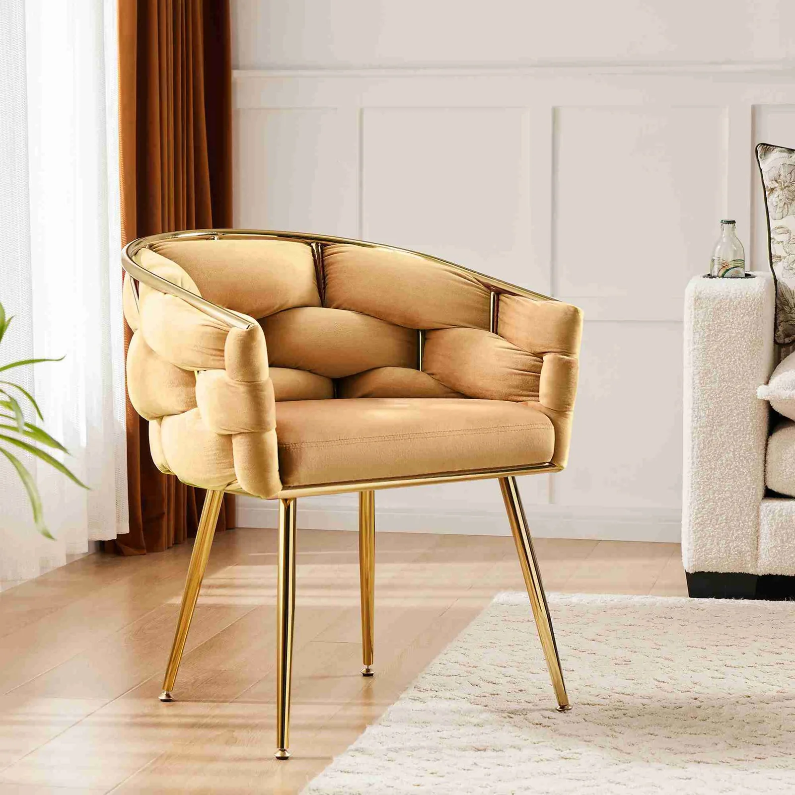 

Accent Chair Weave Accent Chair with Metal Legs Luxury French Woven Living Room Bedroom Decoration Brown Weave Chair Woven Chair