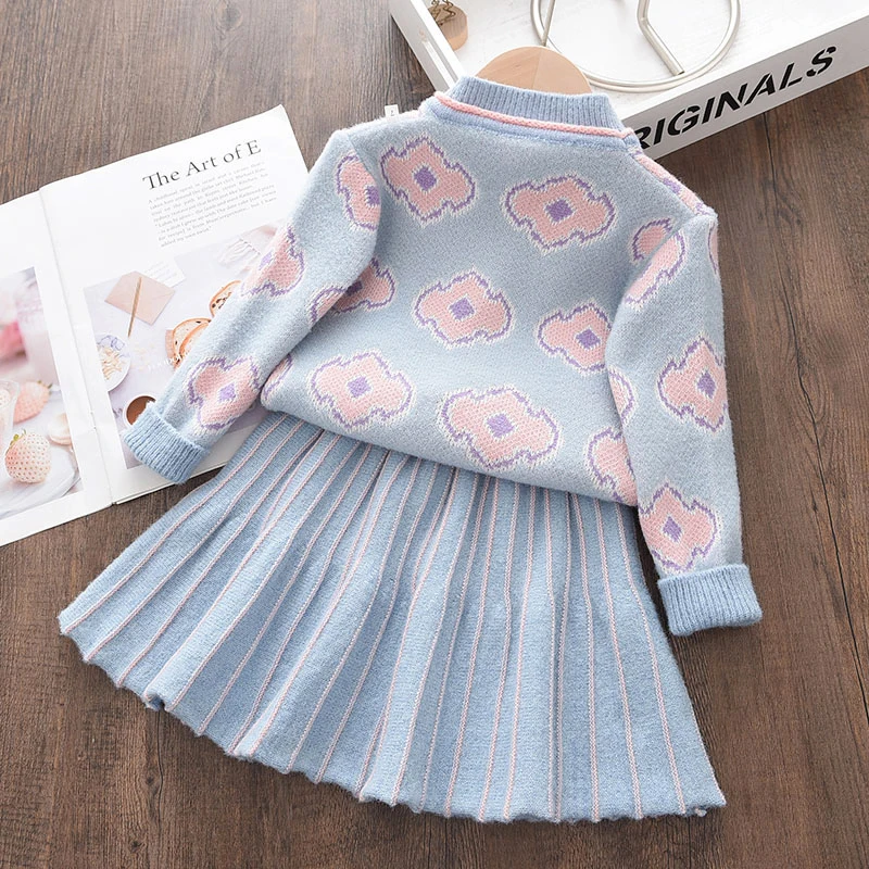 Bear Leader Girls Baby 2025 Fashion Winter Knitted Clothes Sets Cartoon Sweaters Tops Ruffles Skirt Outfits Children Clothes