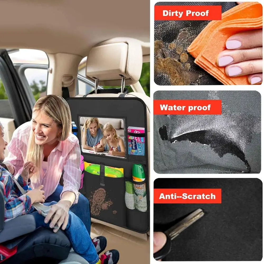 2 Pack Car Backseat Organizer with Touch Screen Tablet Holder, 6 Storage Pockets, Protect Kick Mats, Car Back Seat Cover Protect