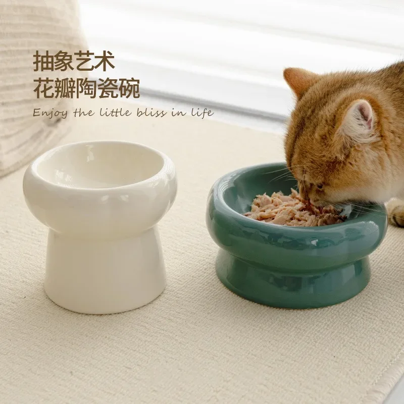 Pet ceramic cat bowl protection cervical spine tall feet cat food bowl cat food bowl dog rice