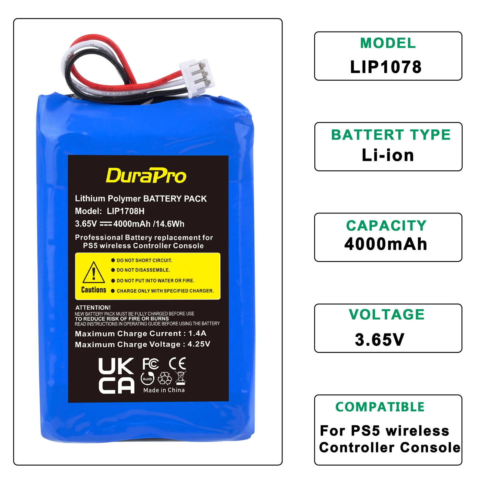 DuraPro 4000mAh PS5 Gamepad Battery for Sony PS5 Controller DualSense Game Controller LIP1708  Battery Accessories