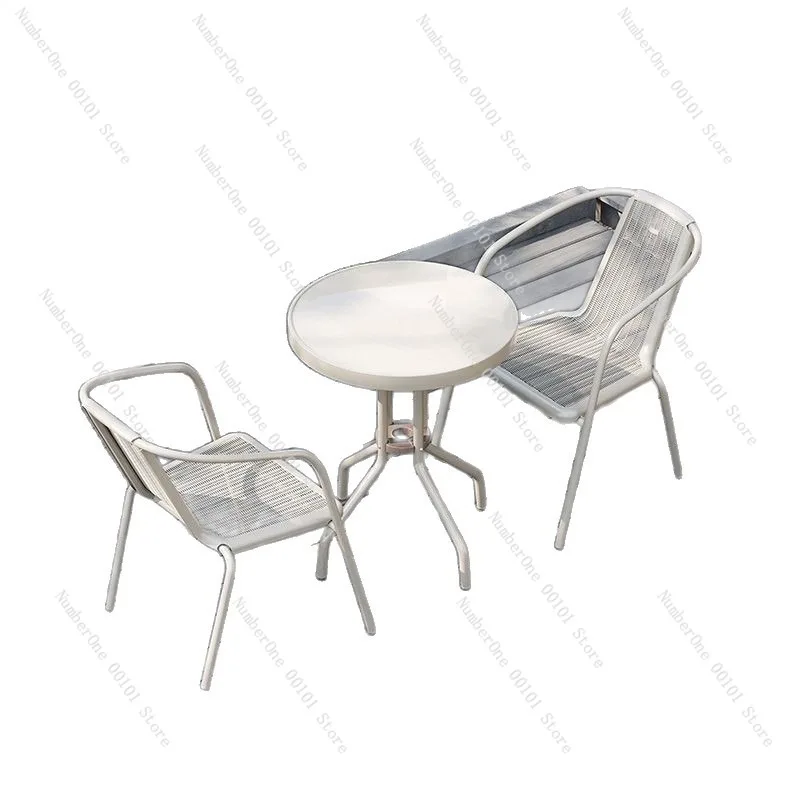 Outdoor Balcony Folding Table and 2 Chairs Set White Glass Top Patio Bistro Furniture Minimalist Leisure Tea Table Dining Chair