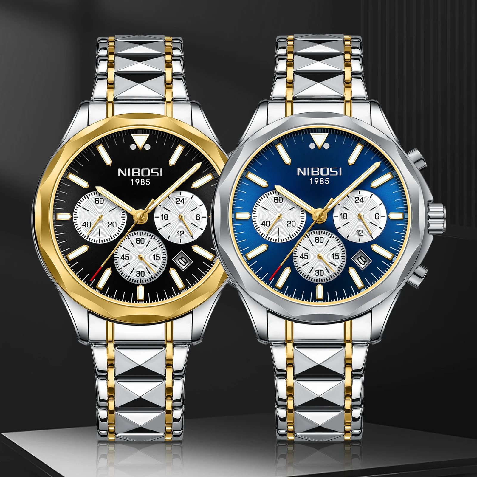 

NIBOSI мужские часы высшего бренда класса люкс кварцевые часы для мужчин водостойкие наручные часы из нержавеющей стали со светящейся датой и хронографом