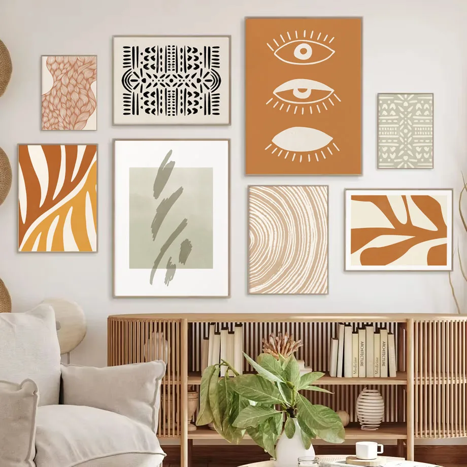 Minimalistische abstrakte Volkskunstdrucke, farbenfrohe böhmische botanische Leinwanddrucke für Zuhause, Schlafzimmer, Wohnzimmer, Büro, Dekoration