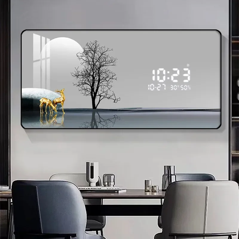Room Decoration Home Decor Radar Induction Digital Display Decorative Painting Electronic Clock Hanging Wall Clock Wall Clock