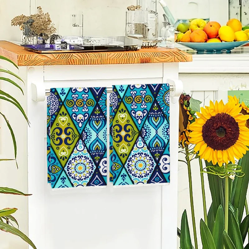 2 Stück, blau-grüne Mandala-Kü – Home Cooking Is The Best Bewertung und Preis