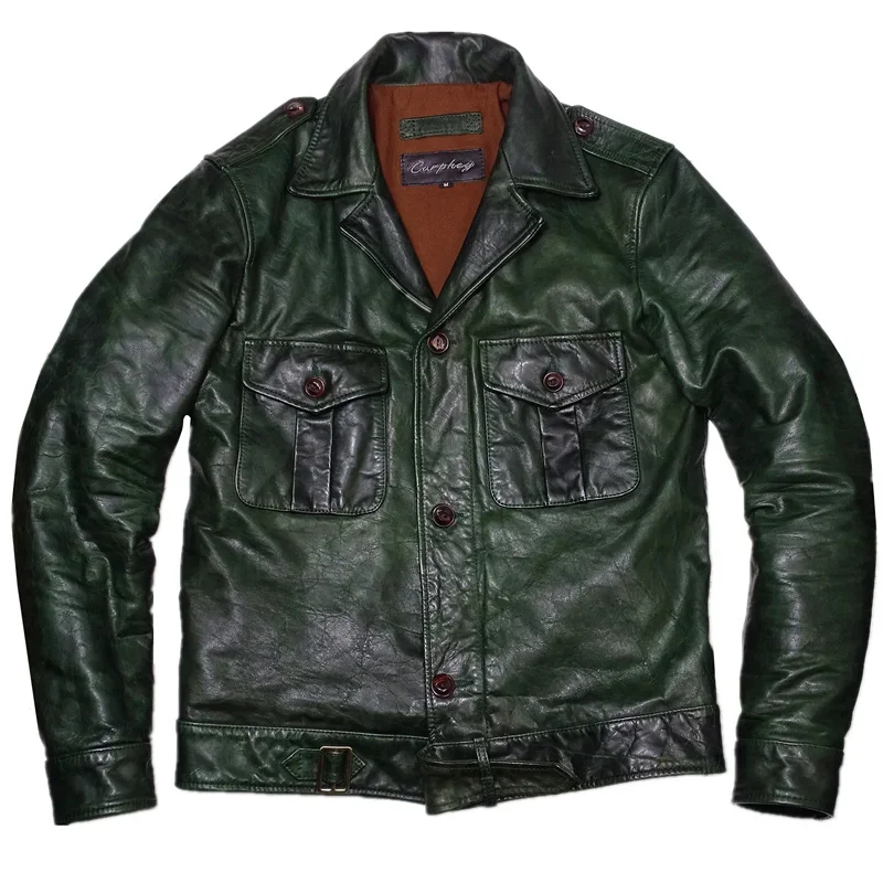 Shop Best.Vintage green P37 Military style horsehide jacket.slim men genuine leather coat.wholesales.quality cloth