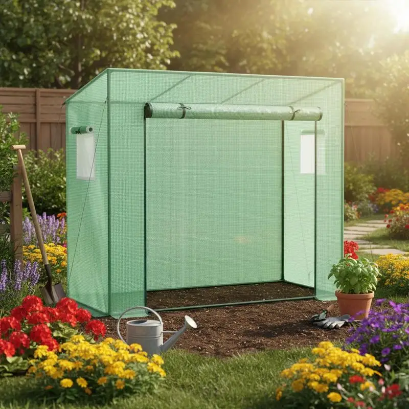 

Outdoor Portable Walk-in Greenhouse with PE Cover Heavy-Duty Metal Frame Roll-up Zipper Door