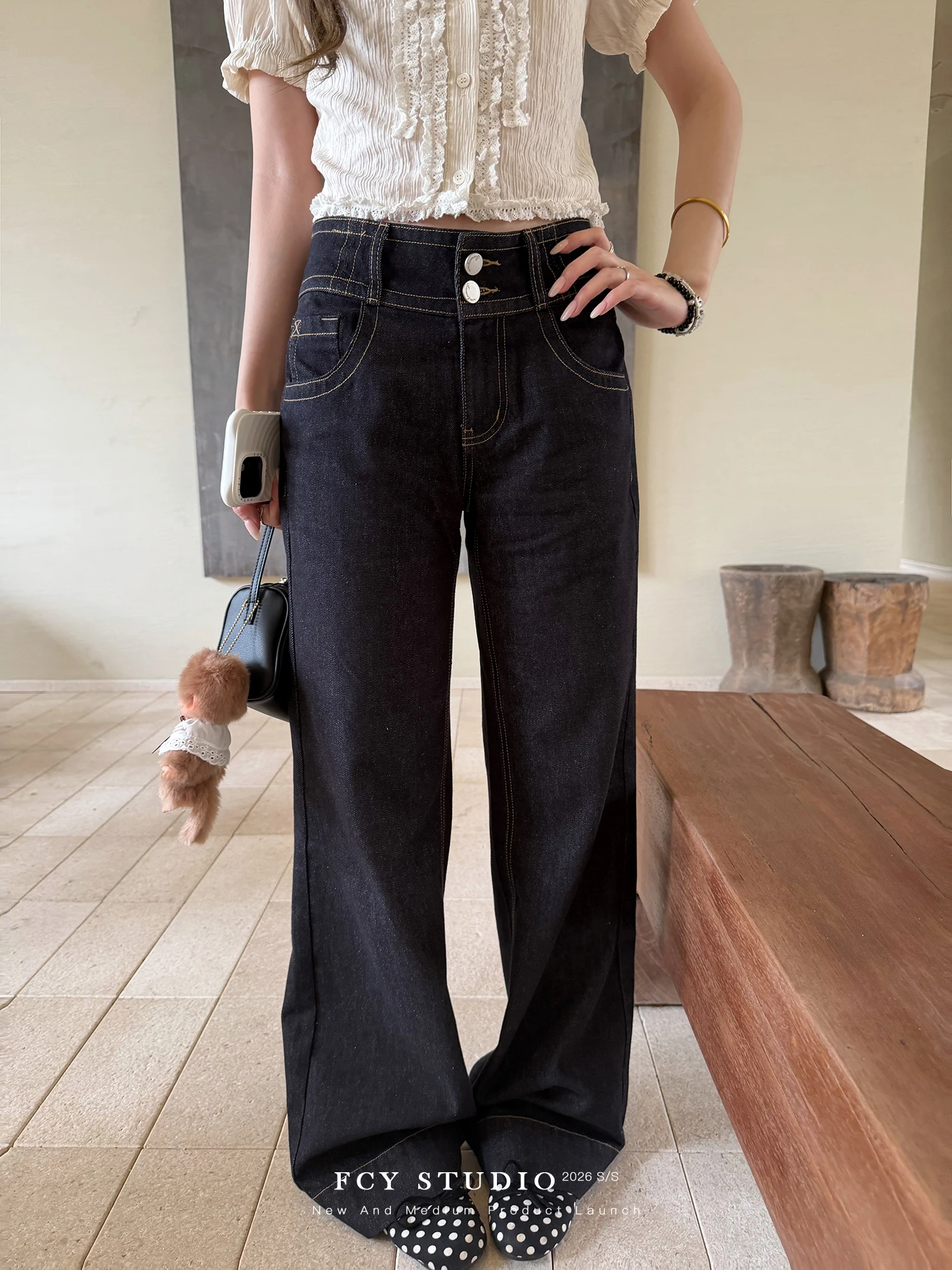 

FCY Studio American Retro Wide Leg Jeans Women's Summer Thin Hanging Long Pants Slimming Effect Coconut Stroll