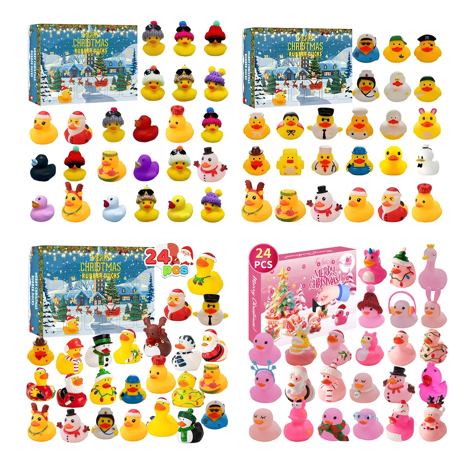 مجموعة بطة مطاطية للعد التنازلي لعيد الميلاد لمدة 24 يومًا مع 24 بطة مطاطية ألعاب حمام لعبة البطة تقويم القدوم للأطفال بعمر 14 + سنة #1