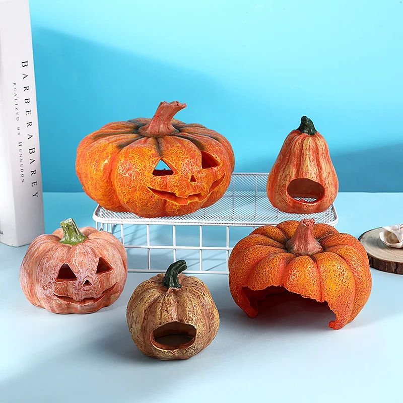 

Halloween Resin Ghost Face Pumpkin Craft Fish Tank Decoration Aquarium Pumpkin Scenery Fish and Shrimp Evacuation House