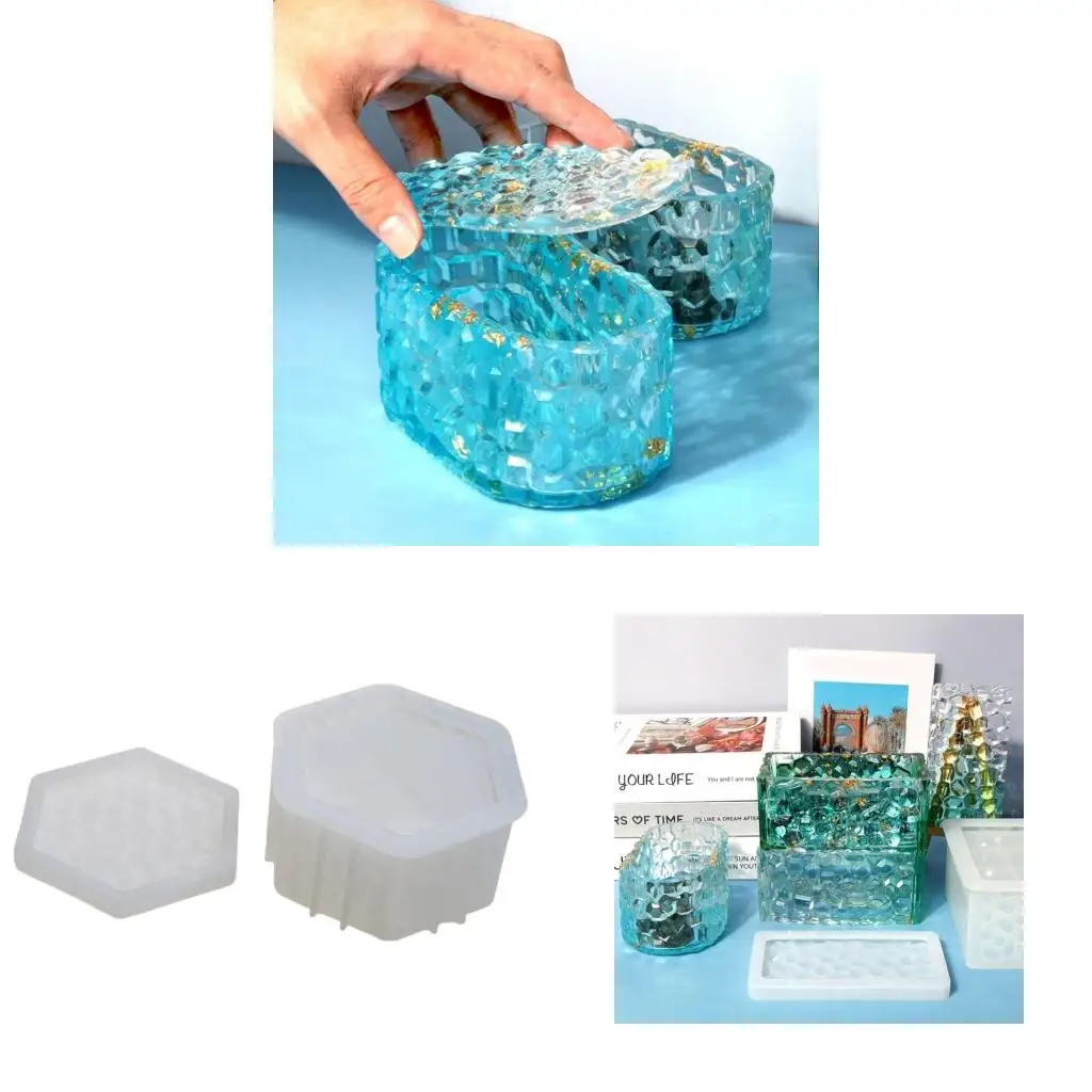  Diamonds Resin Box Molds with Lids,3D Jar Silicone Mold,Trinket Storage Container Box Mold for Resin Casting Home Decor