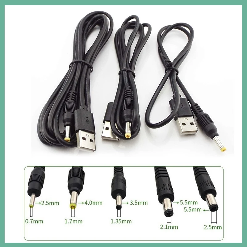 USB A Male Plug to DC 2.5 3.5 1.35 4.0 1.7 5.5 2.1 5.5 2.5mm Power Supply Plug Jack Type A Extension Cable Connector Cords E3